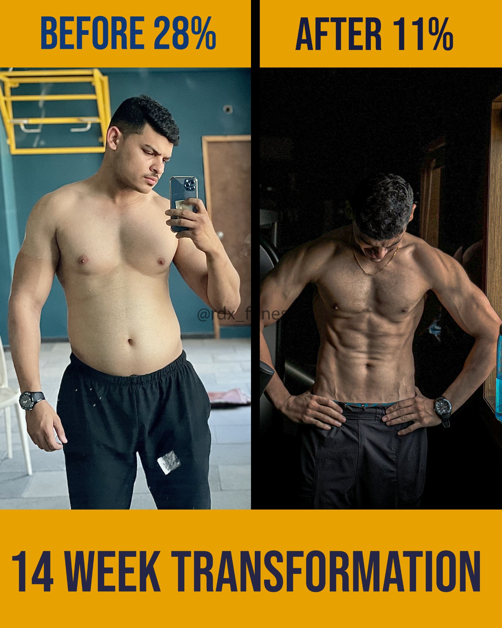 28% → 11% Body Fat · 14 Weeks