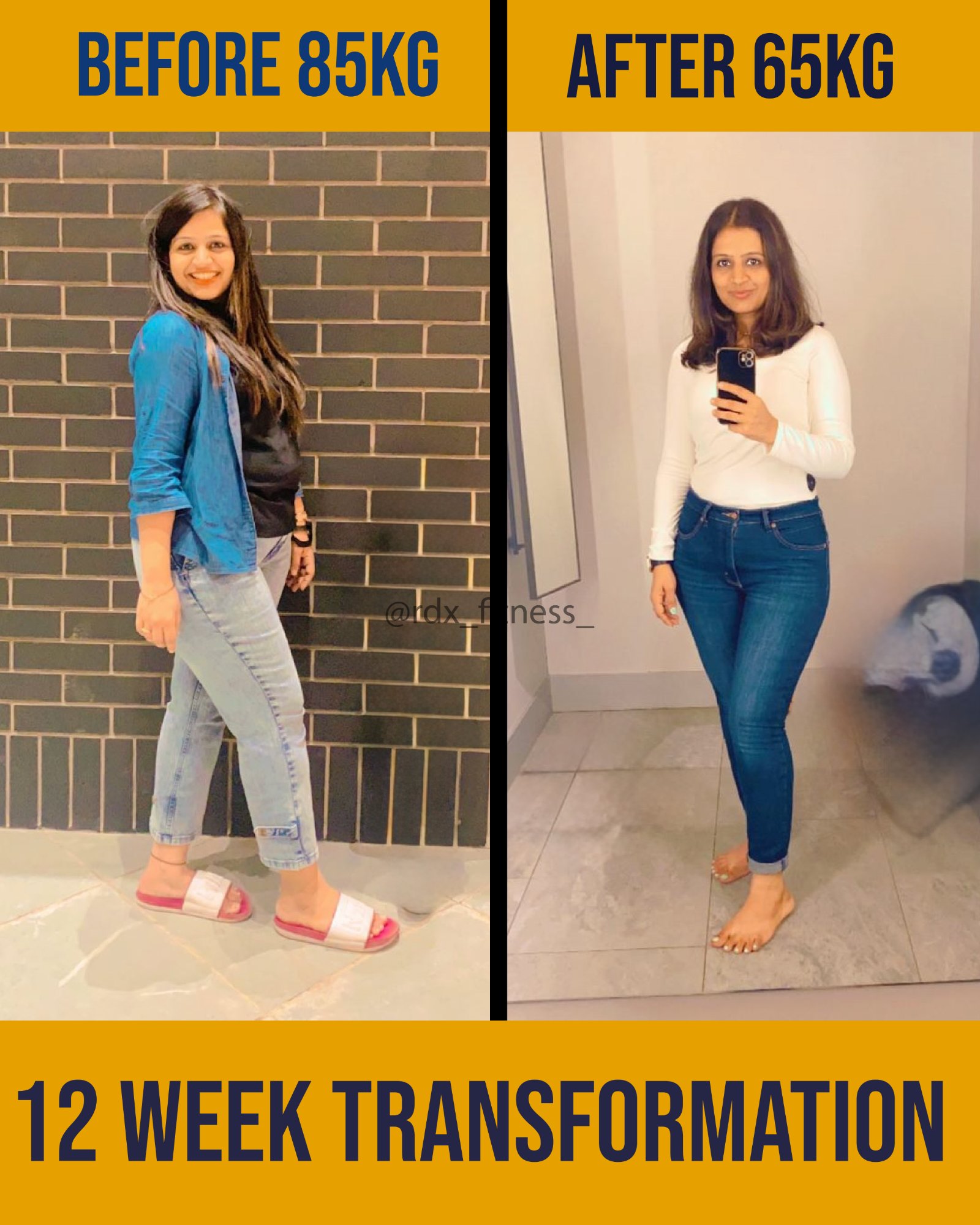 85kg → 65kg · 20kg Lost · 12 Weeks