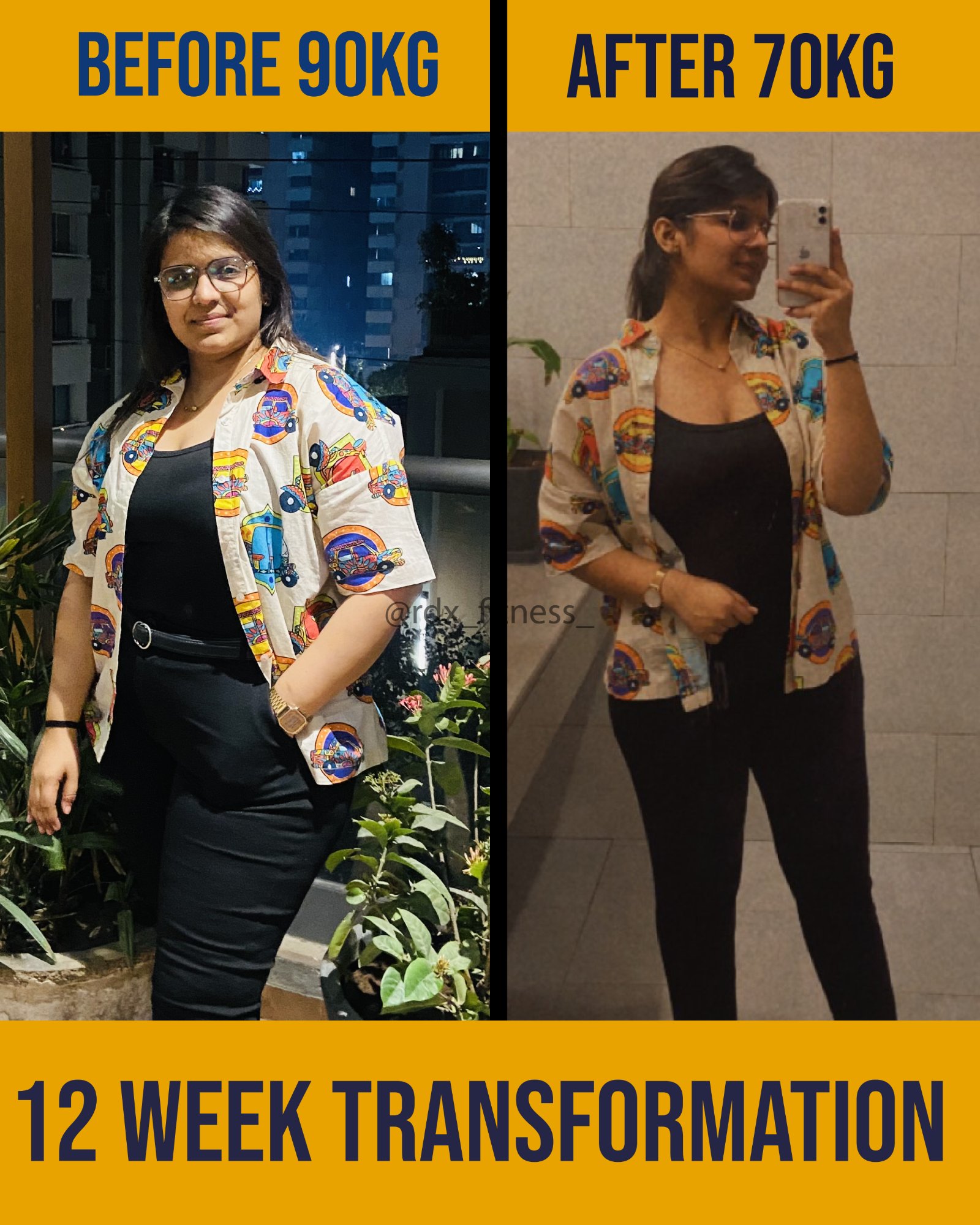 90kg → 70kg · 20kg Lost · 12 Weeks