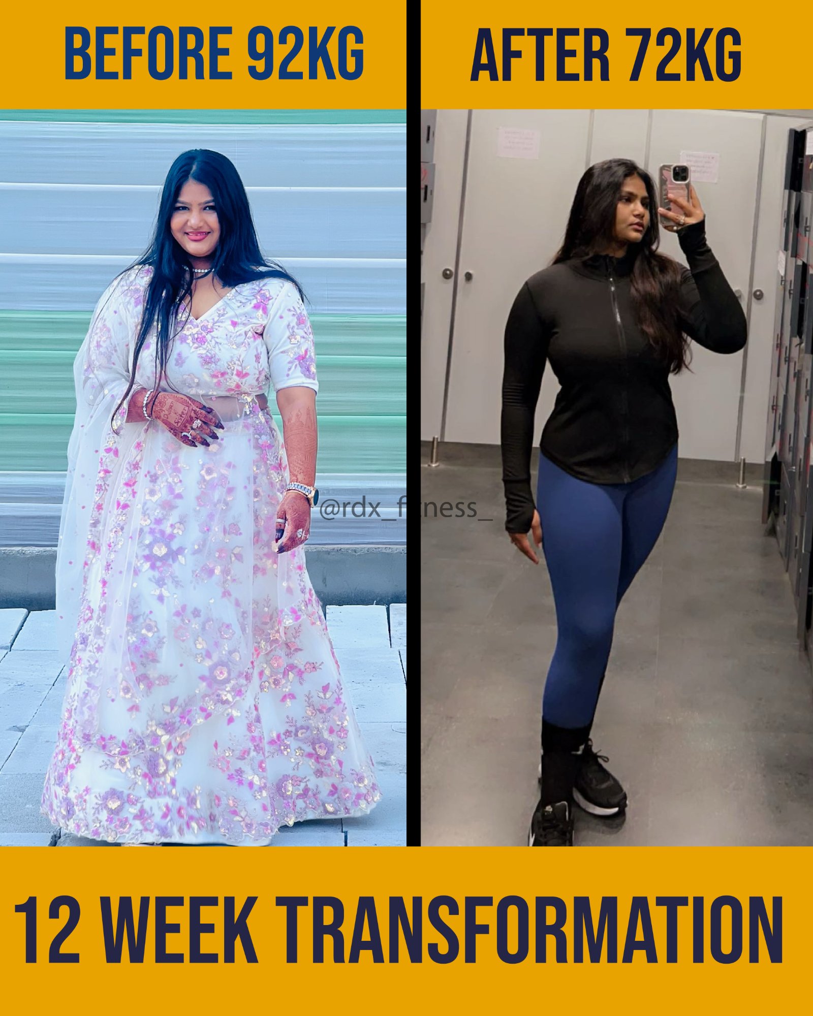 92kg → 72kg · 20kg Lost · 12 Weeks