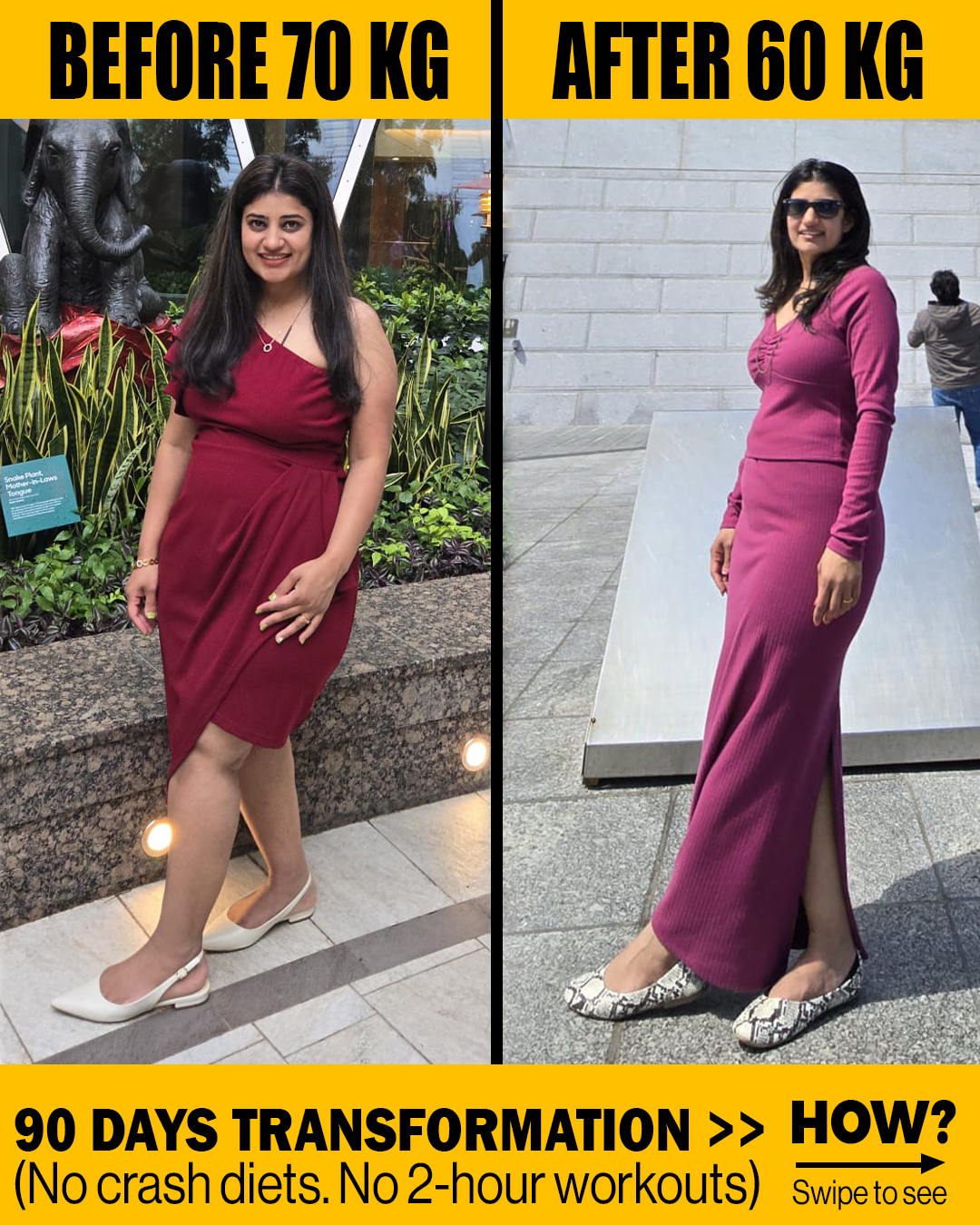 Aesha — 70kg → 60kg · 10kg Lost · 90 Days