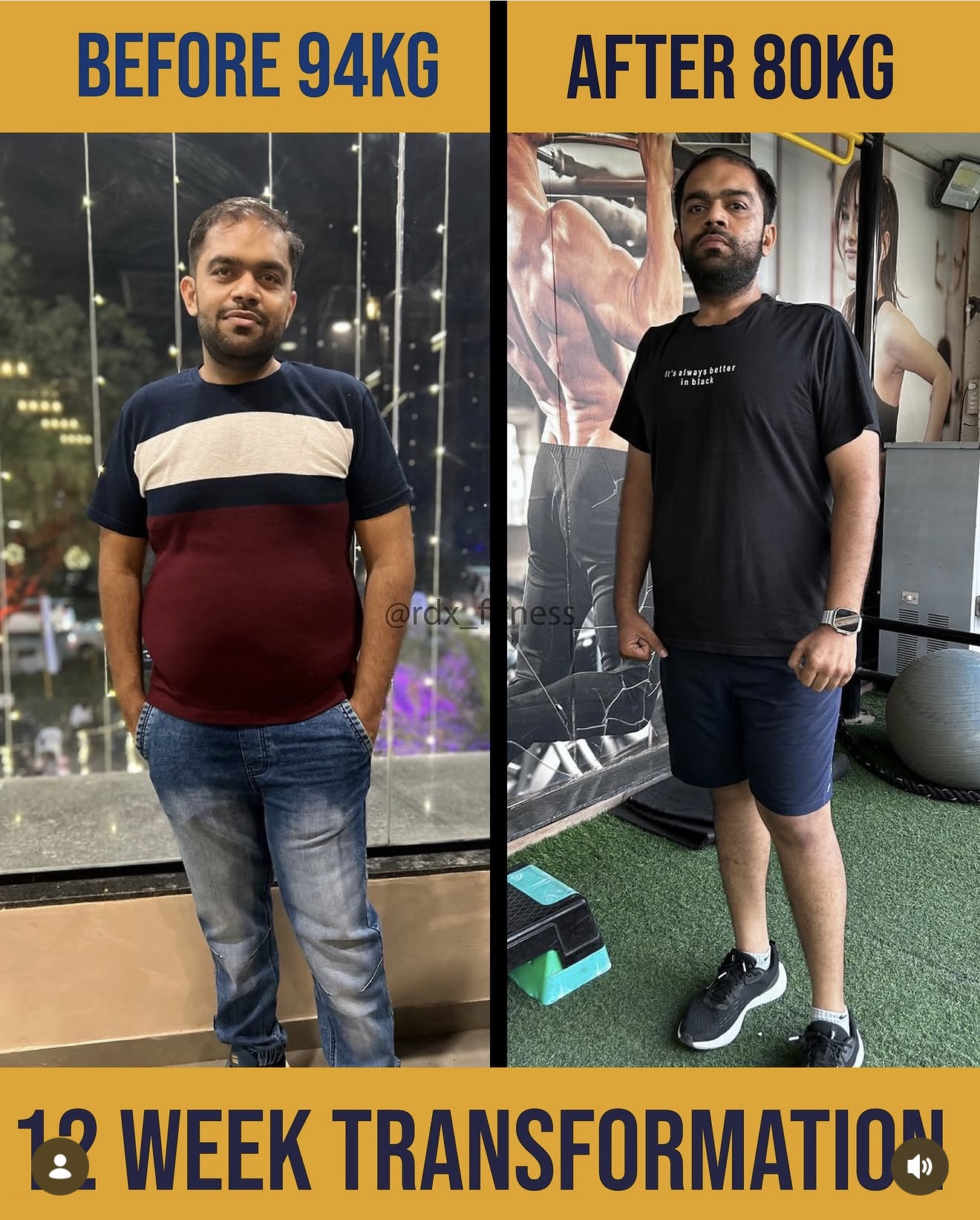 94kg → 80kg · 14kg Lost · 12 Weeks